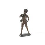 After Moreau, a dark patinated bronze of Pan on oval plinth, 64cm high.