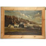 Sam Bridge, 20th Century British. 'Crockham Hill, Kent'. Oil on artist board, farm-scape with