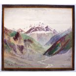 Ben Browne mid 20th Century. 'The Himalayas', four unframed topographical watercolour landscape