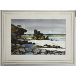 E.R. Roberts. 'Coral Reef near Mombassa'. Watercolour coast view. Signed lower left. Mounted and