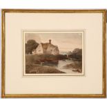 Attributed to Robert Dixon 1780-1815. Cottage at waters edge. Norwich school. Watercolour. Mounted