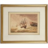 William Henry Harriot 1811-1839 (active). 'A Man-O-War in Weaving Seas'. Watercolour with pencil. 14