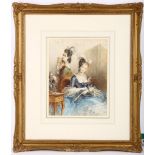 EDMUND THOMAS PARRIS (1793-1873). "Two elegant ladies in a grand interior". watercolour, signed
