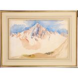 Circa 1920's / 30's Continental school. Distinctive watercolour snowscape with Alpine views.