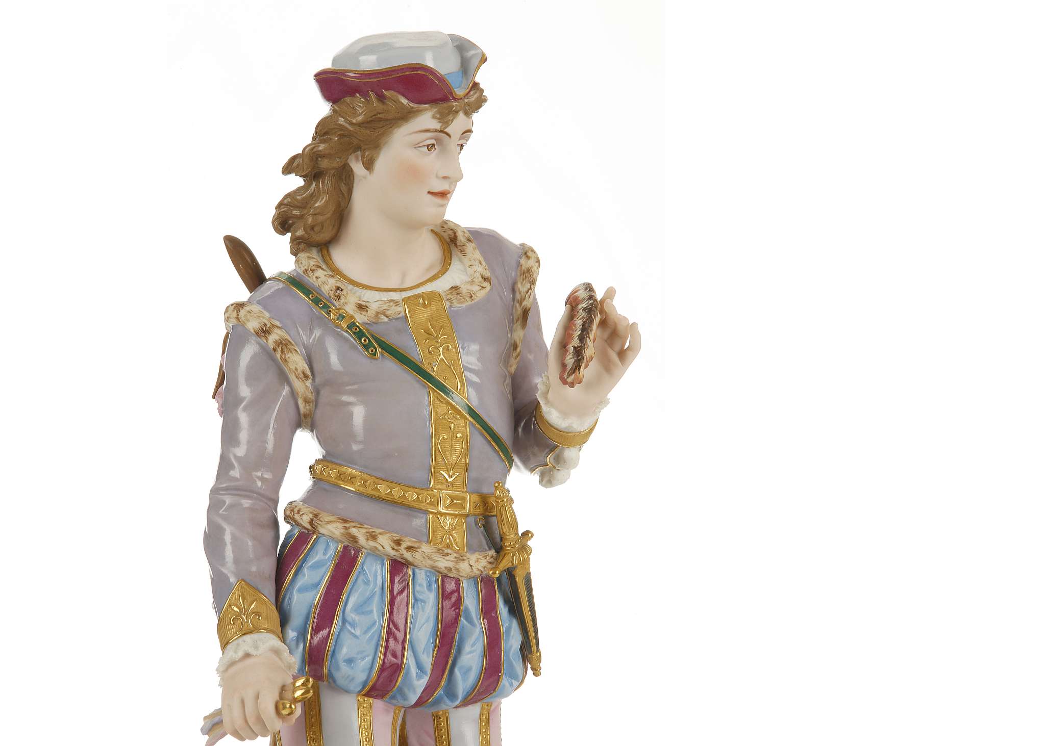 A LARGE FRENCH BISQUE PORCELAIN FIGURE OF A HUNTSMAN, late 19th or early 20th century, modelled - Image 5 of 16
