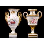 TWO ENGLISH PORCELAIN TWIN-HANDLED VASES, early 19th century, both of urn-shaped 'Paris' form, one