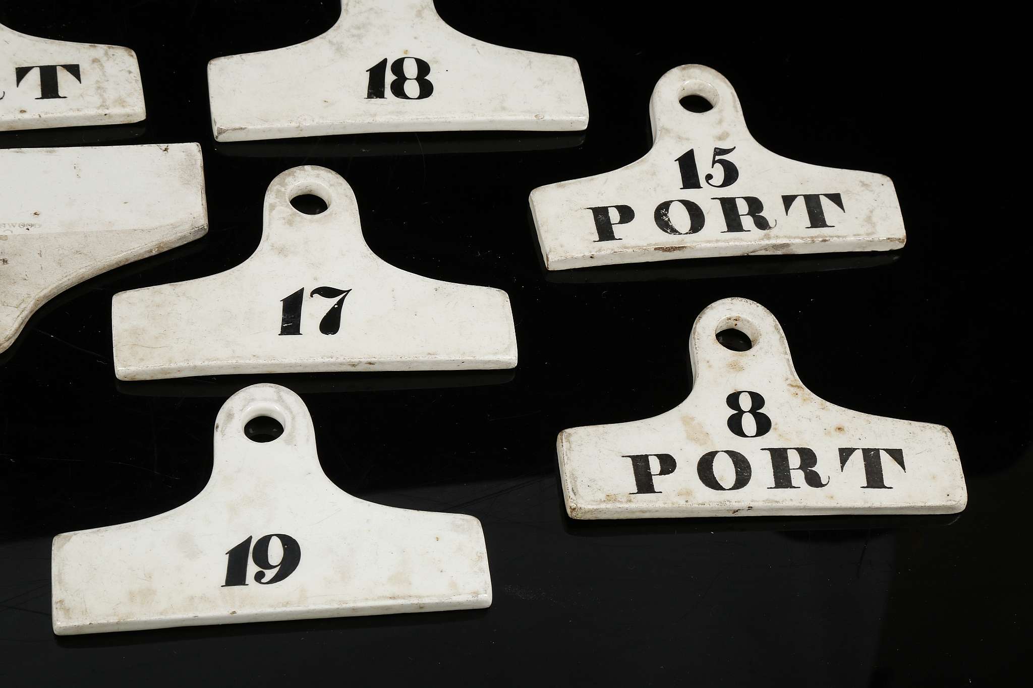 A COLLECTION OF TWELVE WEDGWOOD WHITE BIN END LABELS, early 19th century, all of typical coat-hanger - Image 3 of 6