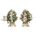 A PAIR OF BOW PORCELAIN CANDLESTICK FIGURES OF 'NEW DANCERS', circa 1765, the boy and girl