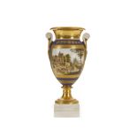 A PARIS PORCELAIN TOPOGRAPHICAL PEDESTAL VASE, early 19th century, in Empire style, painted with