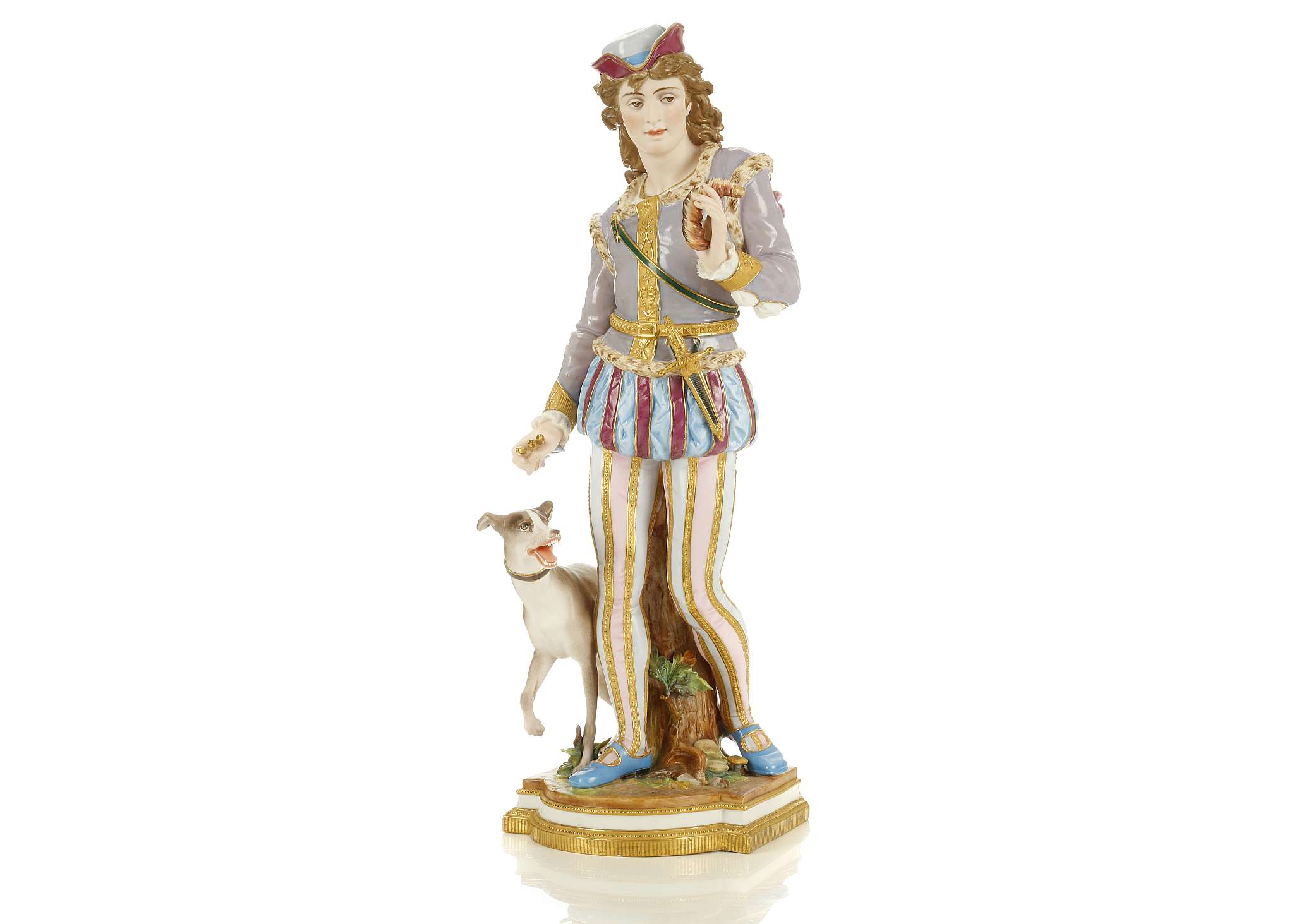 A LARGE FRENCH BISQUE PORCELAIN FIGURE OF A HUNTSMAN, late 19th or early 20th century, modelled