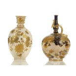 TWO ROYAL CROWN DERBY PORCELAIN VASES, circa 1890, one of bottle-shaped form with a slender tapering