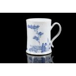 A RARE WORCESTER PORCELAIN BLUE AND WHITE 'SCRATCH CROSS' MUG, circa 1754, of typical cylindrical