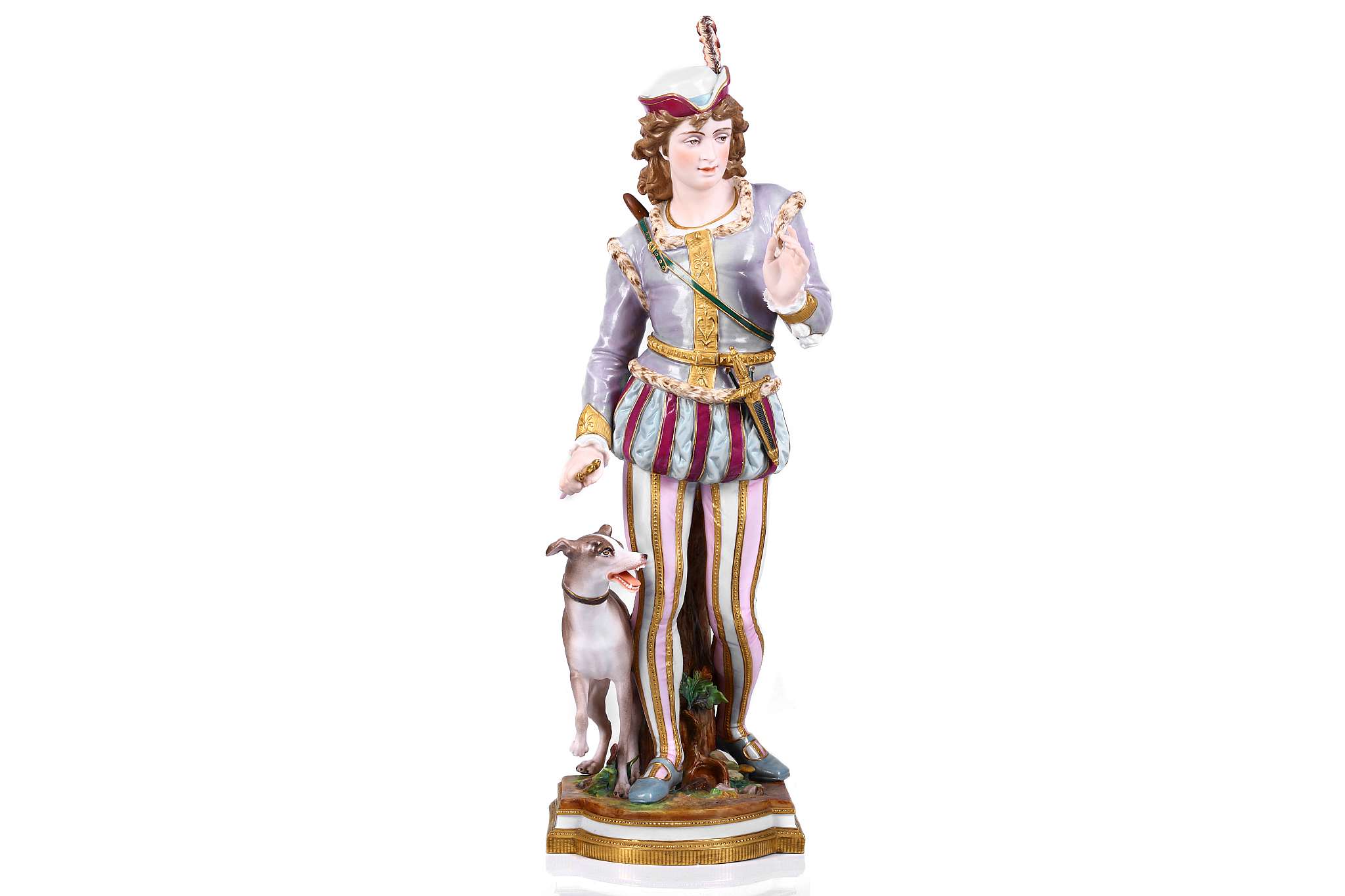 A LARGE FRENCH BISQUE PORCELAIN FIGURE OF A HUNTSMAN, late 19th or early 20th century, modelled - Image 2 of 16