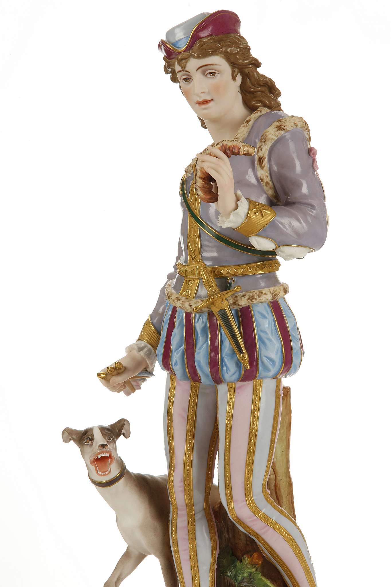 A LARGE FRENCH BISQUE PORCELAIN FIGURE OF A HUNTSMAN, late 19th or early 20th century, modelled - Image 7 of 16