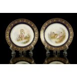 A PAIR OF SEVRES PORCELAIN CABINET PLATES, dated 1876, both finely pained  with figures at leisure