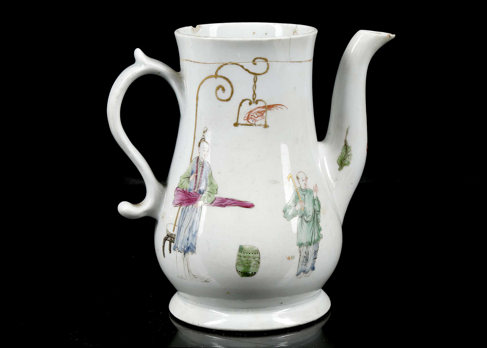 AN EARLY WORCESTER PORCELAIN COFFEE POT, circa 1753, of plain baluster shape on a neatly turned