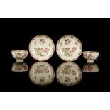 A PAIR OF LOWESTOFT PORCELAIN TEABOWLS AND SAUCERS, circa 1780-90, painted in the Chinese manner