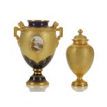 TWO COALPORT JEWELLED PORCELAIN VASES, circa 1890, both of urn-shaped form, the larger with twin