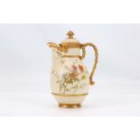 A ROYAL WORCESTER BLUSH IVORY PORCELAIN COFFEE POT AND COVER, dated 1891, elaborately moulded with a