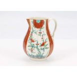 A WORCESTER PORCELAIN 'SCARLET JAPAN' PATTERN SPARROW BEAK CREAM JUG, circa 1775-78, of reeded