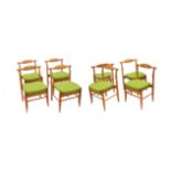 A SET OF EIGHT FRENCH 1970s SOLID OAK DINING CHAIRS, DESIGNED BY GUILLERME & CHAMBRON,