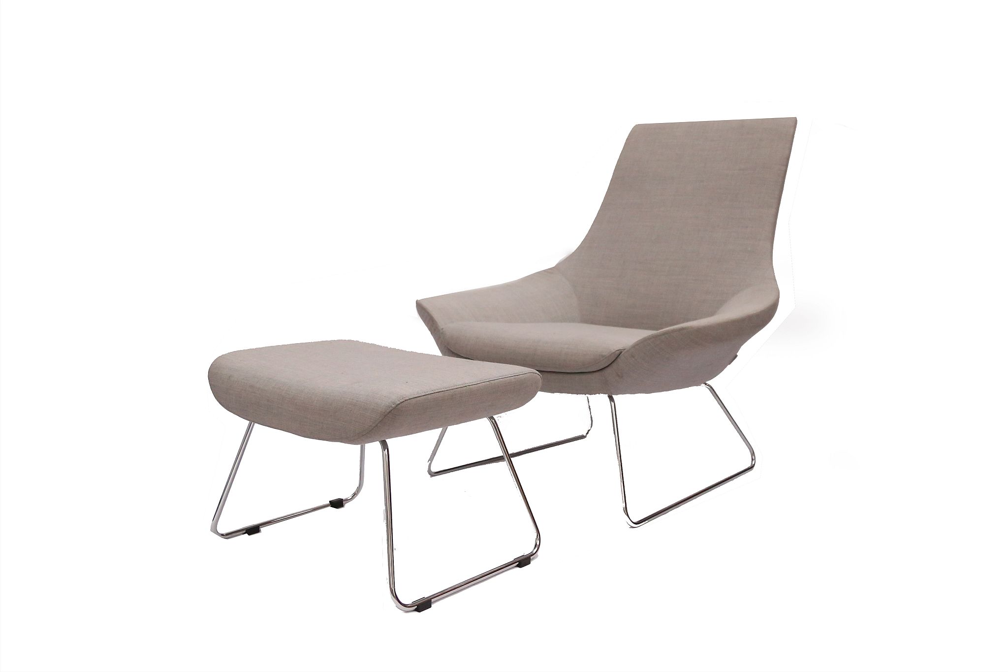 A FLOW LOUNGE CHAIR AND FOOT STOOL, DESIGNED BY TOM LLOYD, MANUFACTURED BY WALTER KNOLL, in light