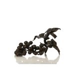 A BRONZE OKIMONO OF GRAPES. 19th Century or later. Stylised model of grapes with a stalk, a small