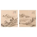 DAI XI (1801 – 1860) Mountainous scenes, ink on paper, framed and glazed, each 25.5 x 25.5cm. (2) 戴熙