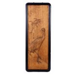 A CARVED WOOD PANEL. 20th Century. Carved in high relief with a crane standing beside a bamboo tree,