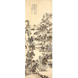 HE WEIPU (1842 – 1925). Landscape scene, ink on paper, hanging scroll, 130 x 46cm. 何维樸 山水圖 水墨紙本 立軸