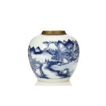 A CHINESE BLUE AND WHITE 'LANDSCAPE' GINGER JAR. Qing Dynasty, Kangxi era. Decorated with a