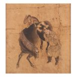 A CHINESE PAINTING OF A MONKEY RIDING A HORSE. Ink and colour on paper, framed and glazed, 30 x