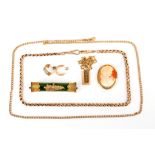 A small collection of jewellery, Including a shell cameo, an Albert chain, a pair of hoop