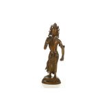 An Indian copper alloy standing figure of Vishnu. 19th / 20th Century. Raised on a lotus pedestal,