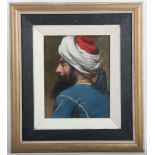 An oil painting portrait of a North African tribesman, 23.5 x 19cm.