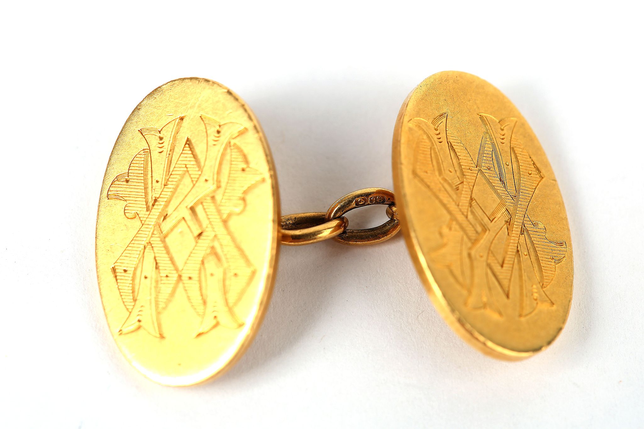 A pair of gold cufflinks, 1911, Double-sided: each 18 carat yellow gold terminal engraved with a - Image 2 of 2