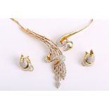 A 14K gold and diamond set pendant necklace, together with marching clip earrings.
