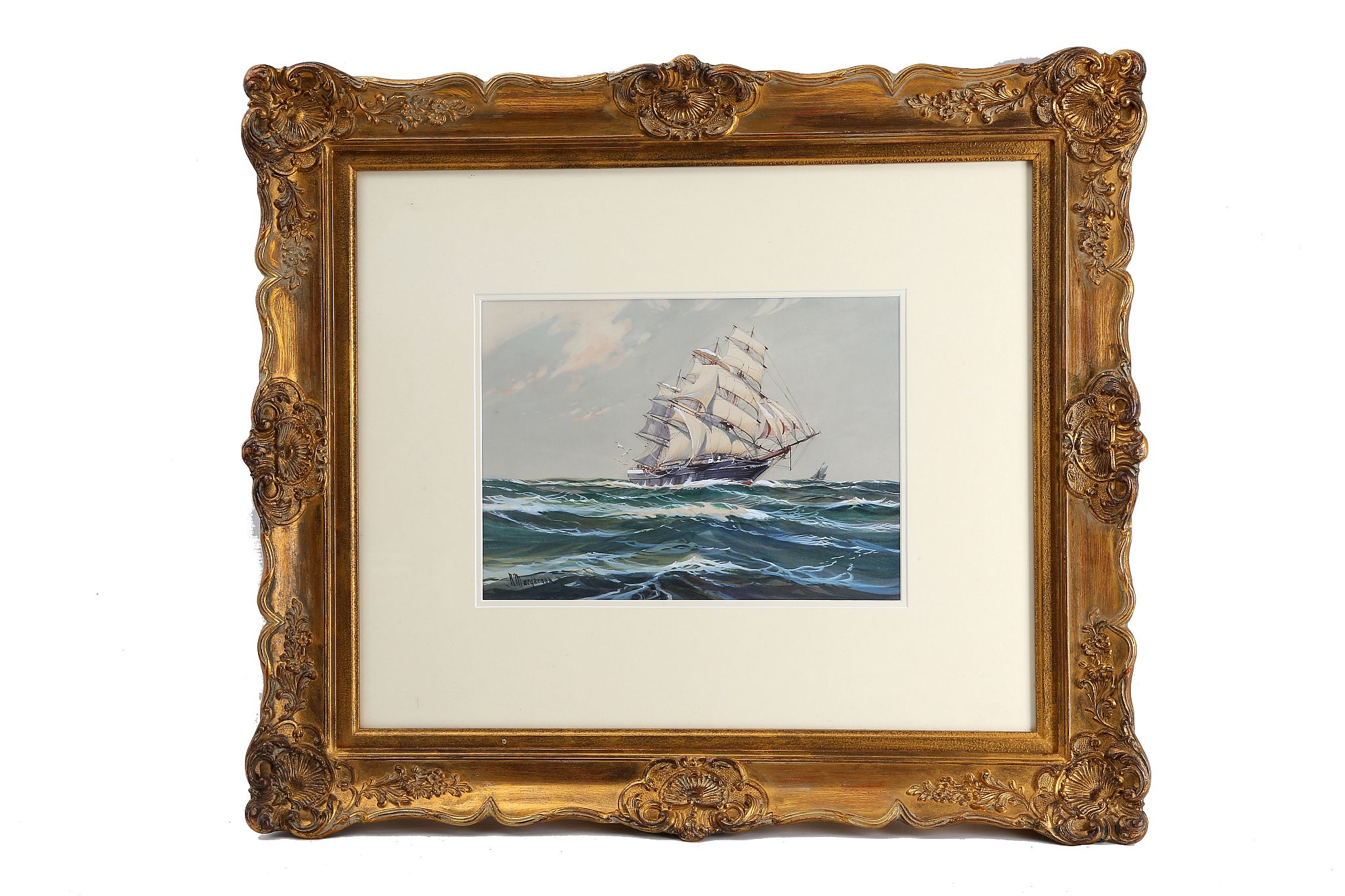 R.MacGregor. An English school marine watercoloue of a clipper under sail. Picture size 26 by 36