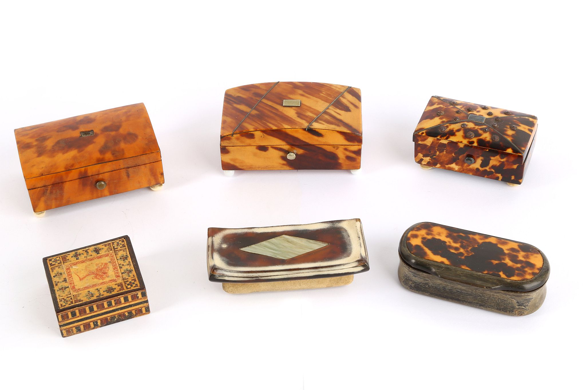 A collection of Georgian and Victorian boxes to include tortoise shell examples ( 2 with silver