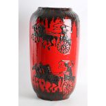 An unusual 1970s-80s West Germany earthenware vase of cylindrical form, applied on iron-red with