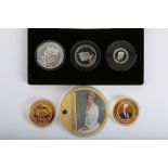 1966 50th Anniversary silver 3 coin set, a Diana commemorative medallion, a House of Windsor 2017