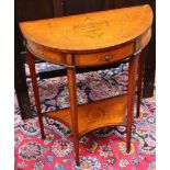 Edwardian marquetry inlaid satinwood demi-lune 2 tier small console table by Hampton & Sons Pall