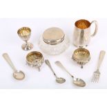 A mixed lot, a late 19th / early 20th Century 800 standard silver German mug, a pair of late