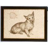 Constantin Fone, early 20th Century. 'J'aime Qui M'aime'. Portrait lithograph of a small terrier