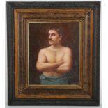 An oil painting study of renowned American boxer, John L Sullivan (1858-1918), 23cm x 19cm