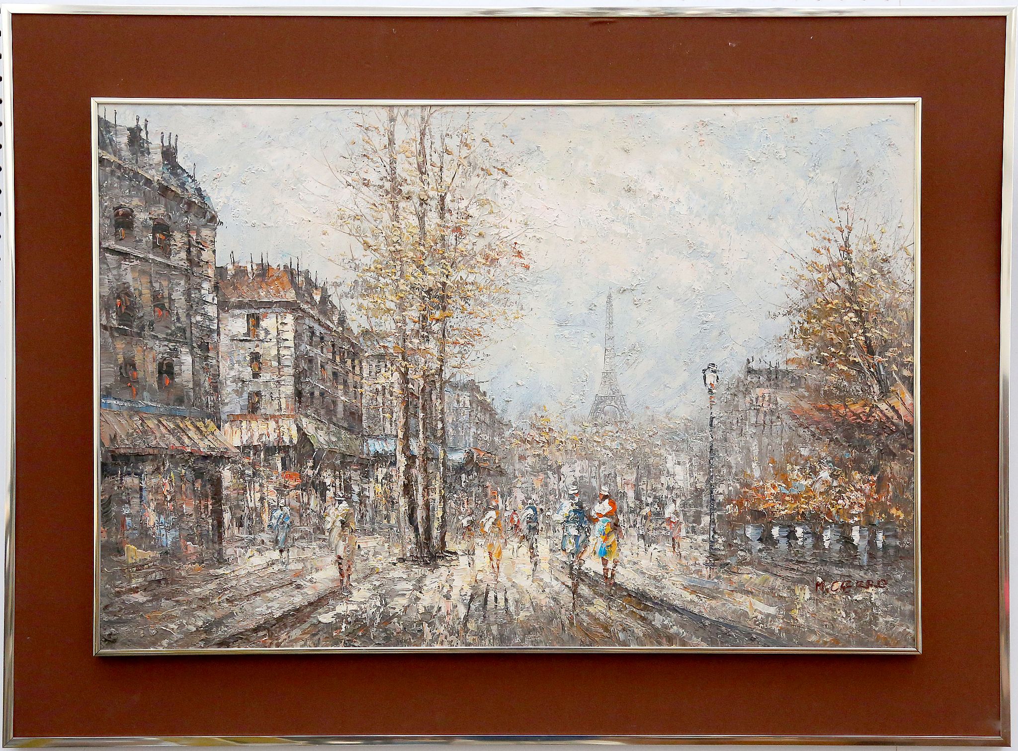 French School, mid 20th century oil on canvas, Parisian street scene, signed 'M. Cierro' lower