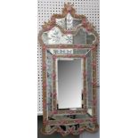 Murano style peach, pink and clear glass wall mirror with etched marginal plates, 115 cms H