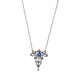 ***WITHDRAWN*** A sapphire and diamond pendant, circa 1905 The millegrain collet-set cushion-