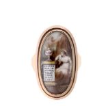 A late 18th century memorial ring The oval ivory plaque depicting a woman under a weeping willow,