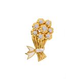 A diamond and mother-of-pearl flower brooch Designed as a bouquet of flowers, set with brilliant-
